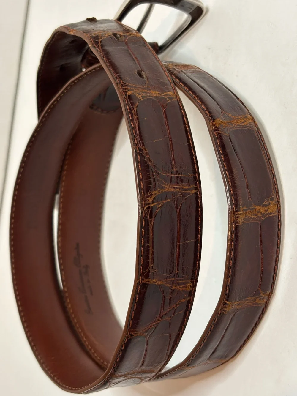 Polo Ralph Lauren Vintage Genuine American Alligator Silver Buckle Belt 36